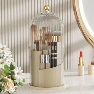 360 Rotating Makeup Organizer Rotatable Cosmetic Spinning Holder Dustproof Makeup Brush Organizer Dresser Desktop Holder Lipstick Eye Shadow Storage Rack