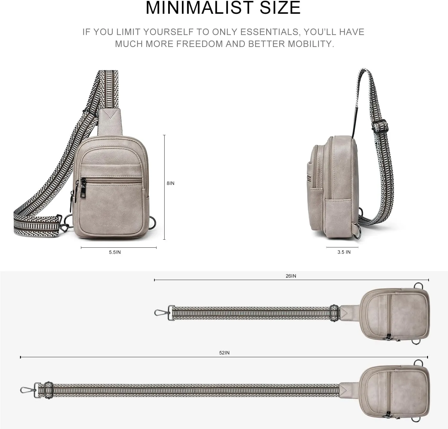 3L SMALL Sling Bag Fanny Packs For Women Men Mini Crossbody Chest Belt Travel Bag Purse Handbag Faux Leather Fashion Cute