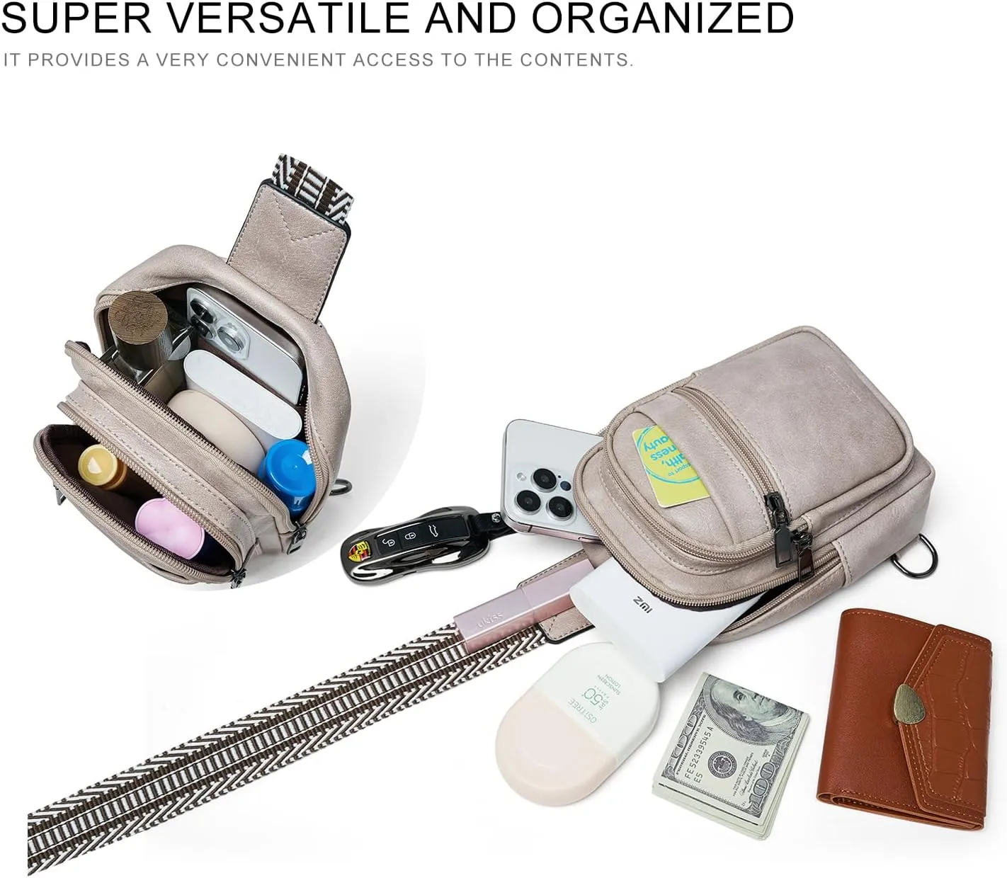 3L SMALL Sling Bag Fanny Packs For Women Men Mini Crossbody Chest Belt Travel Bag Purse Handbag Faux Leather Fashion Cute