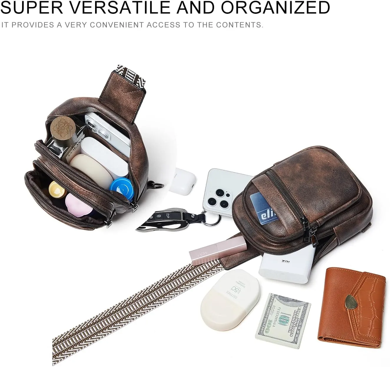 3L SMALL Sling Bag Fanny Packs For Women Men Mini Crossbody Chest Belt Travel Bag Purse Handbag Faux Leather Fashion Cute