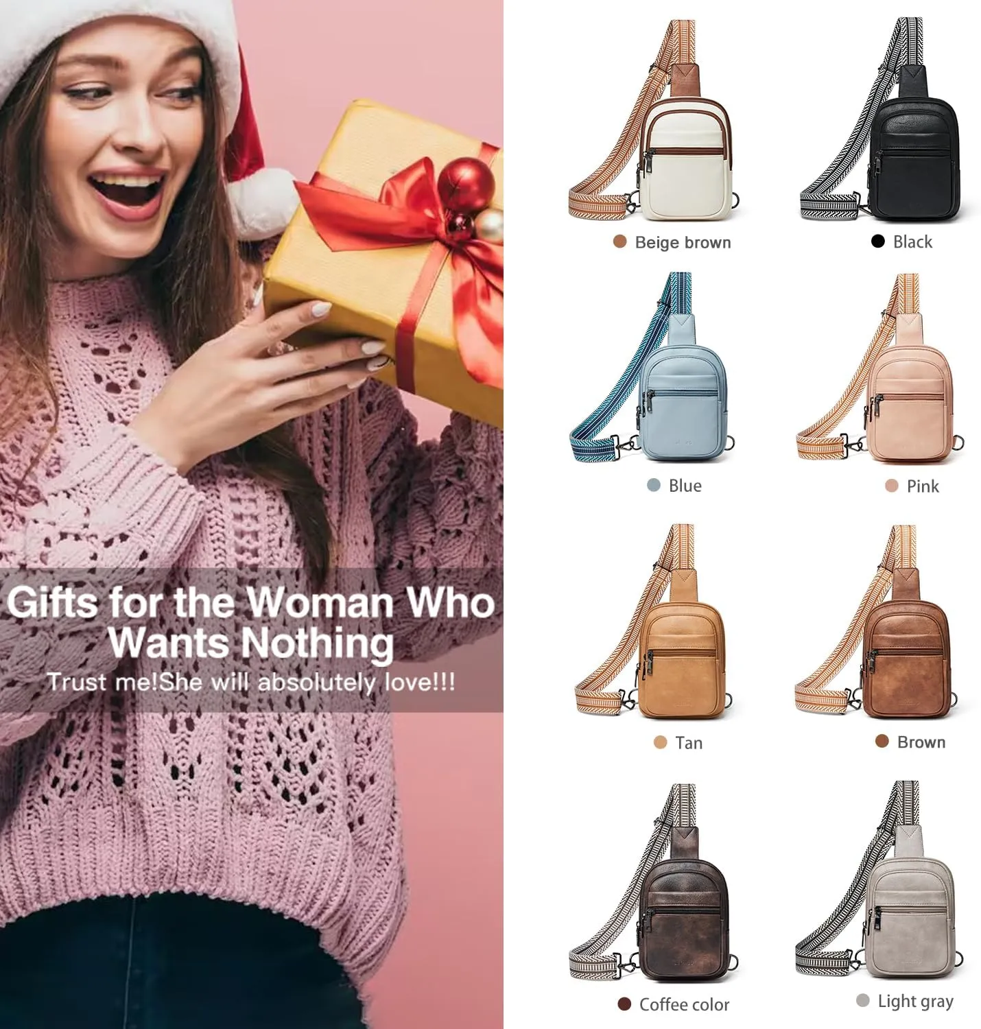 3L SMALL Sling Bag Fanny Packs For Women Men Mini Crossbody Chest Belt Travel Bag Purse Handbag Faux Leather Fashion Cute
