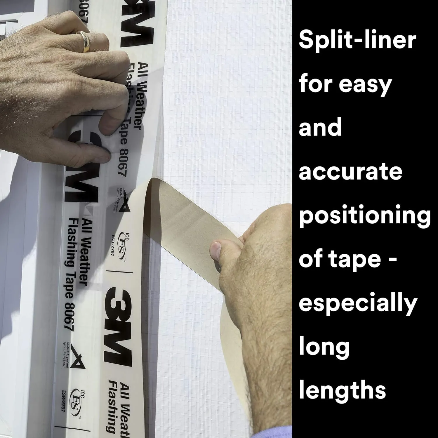 3M All Weather Flashing Tape 8067, 6 in x 75 ft, 1 Roll, Adhesive Backed Split Liner, Prevents Moisture Intrusion, Waterproof Flashing Seals Doors, Windows, Openings in Wood Frame Construction