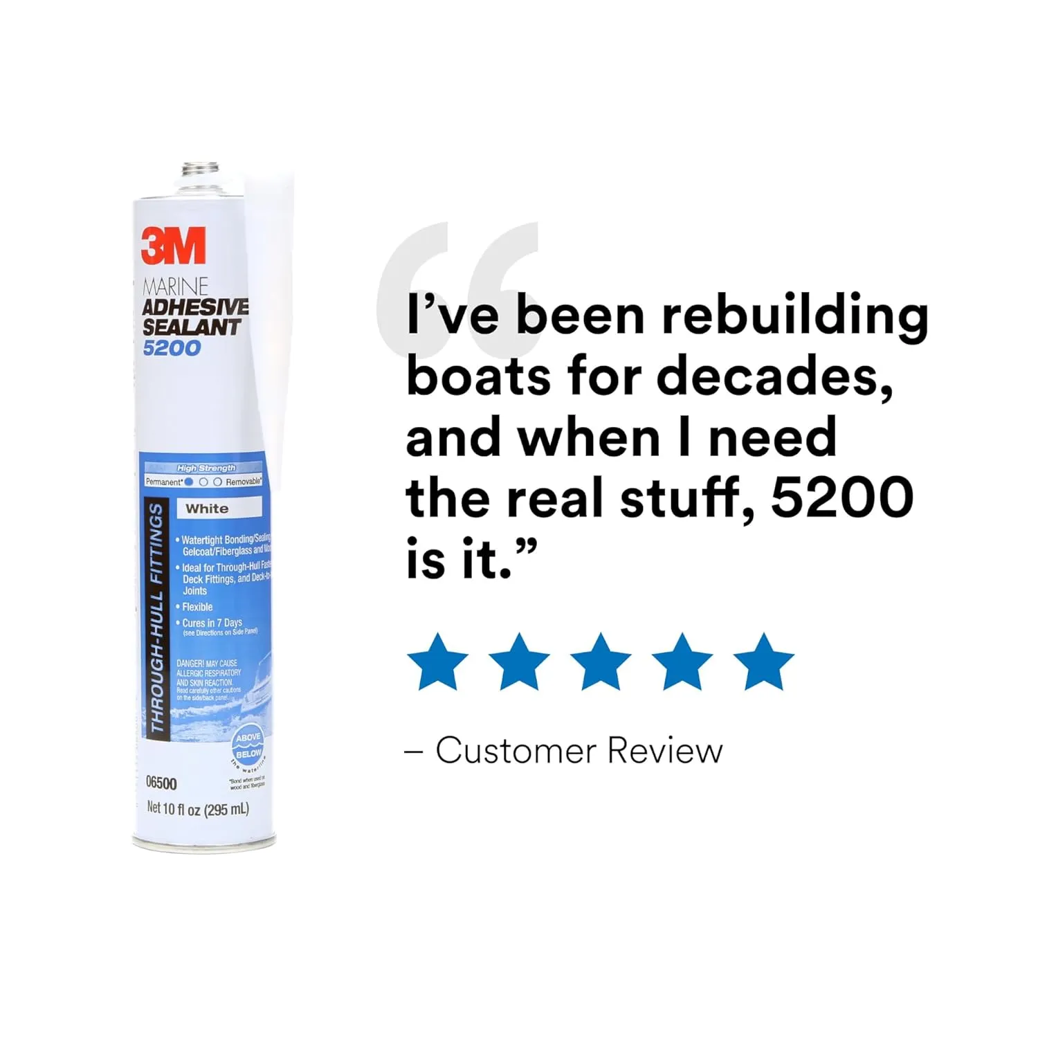 3M Marine Adhesive Sealant 5200 (06504) Permanent Bonding and Sealing for Boats and RVs Above and Below the Waterline Waterproof Repair, Black, 10 fl oz Cartridge