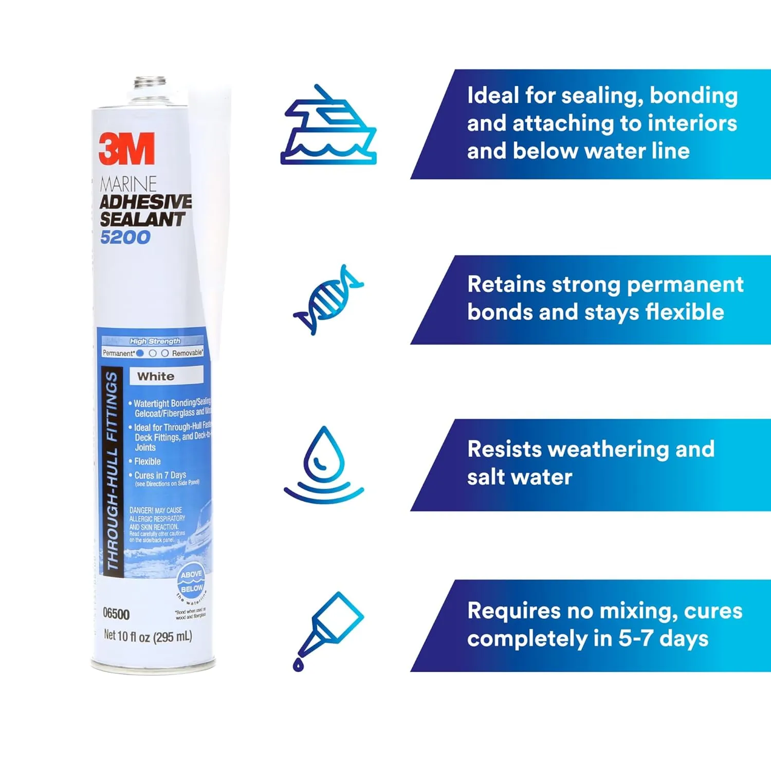 3M Marine Adhesive Sealant 5200 (06504) Permanent Bonding and Sealing for Boats and RVs Above and Below the Waterline Waterproof Repair, Black, 10 fl oz Cartridge