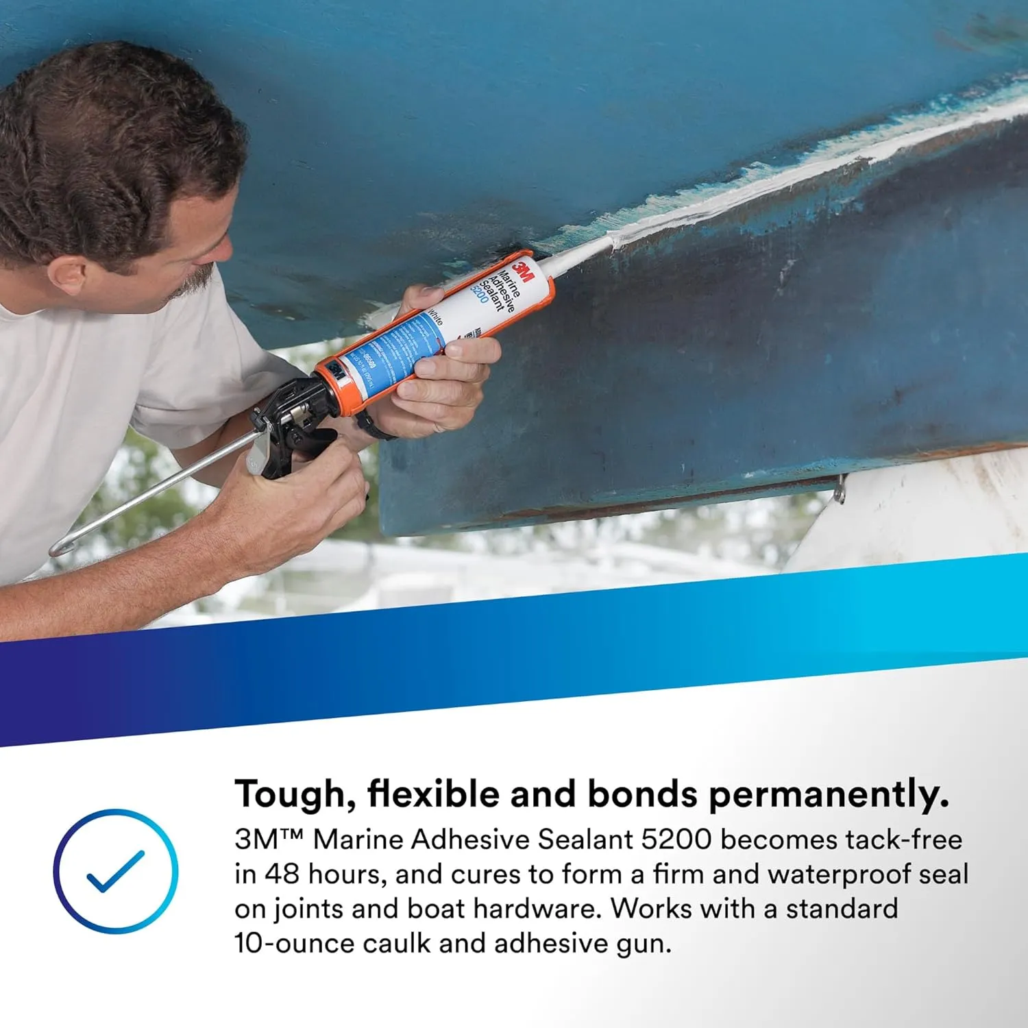 3M Marine Adhesive Sealant 5200 (06504) Permanent Bonding and Sealing for Boats and RVs Above and Below the Waterline Waterproof Repair, Black, 10 fl oz Cartridge