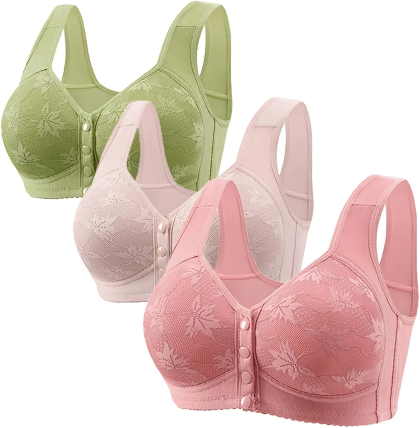 3PC Bras for Women Plus Size Comfort Breathable Support Push Up Brassiere Comfy No Underwire Daily Bra Underwear