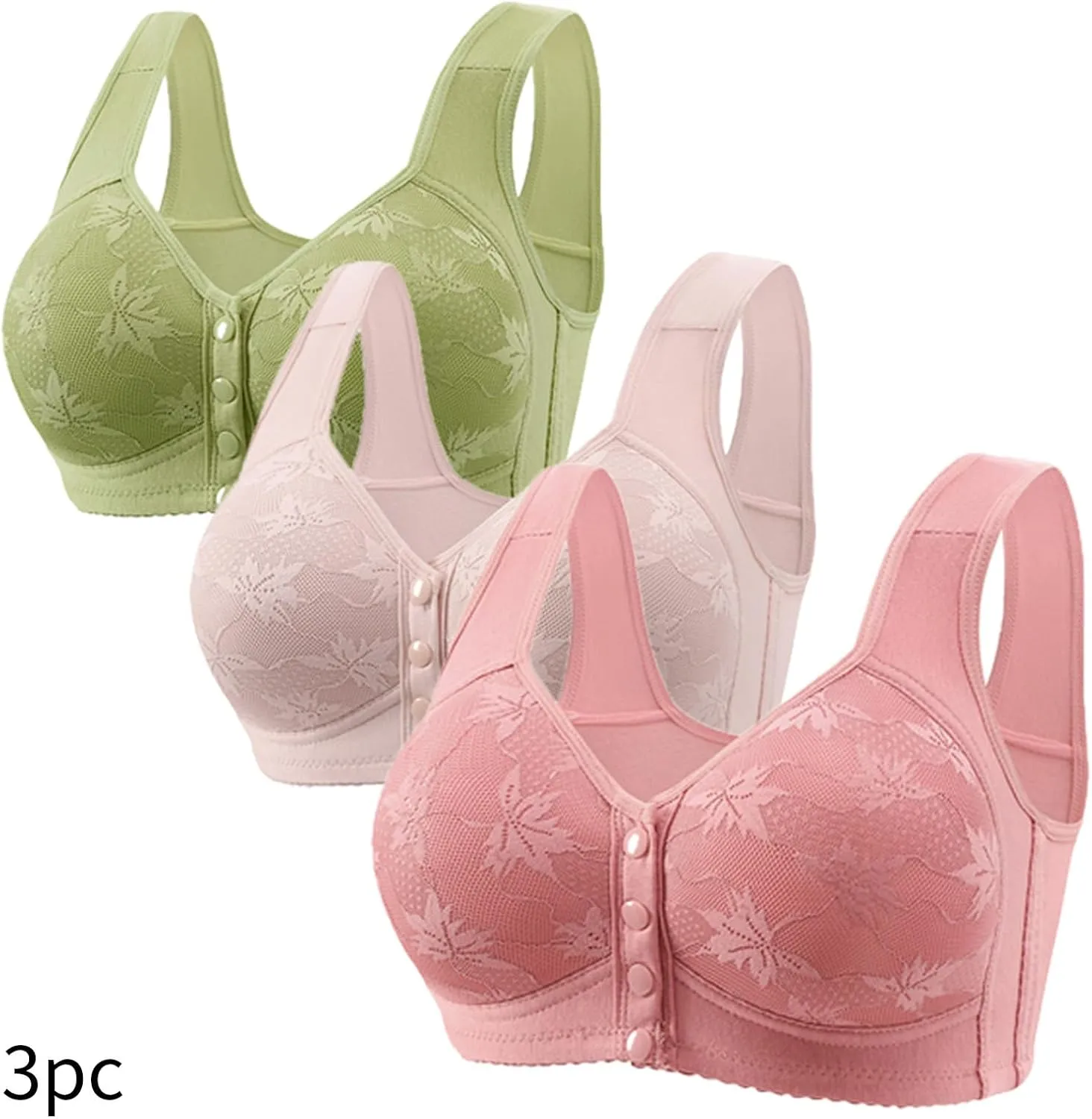 3PC Bras for Women Plus Size Comfort Breathable Support Push Up Brassiere Comfy No Underwire Daily Bra Underwear