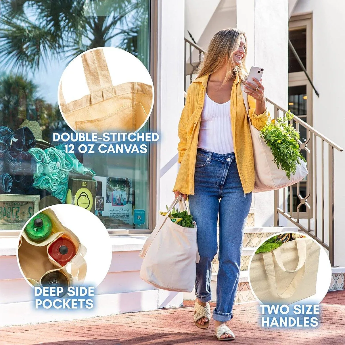 3pcs Casual Shoulder Bag Large Capacity Canvas Tote Bag for Shopping Life Use