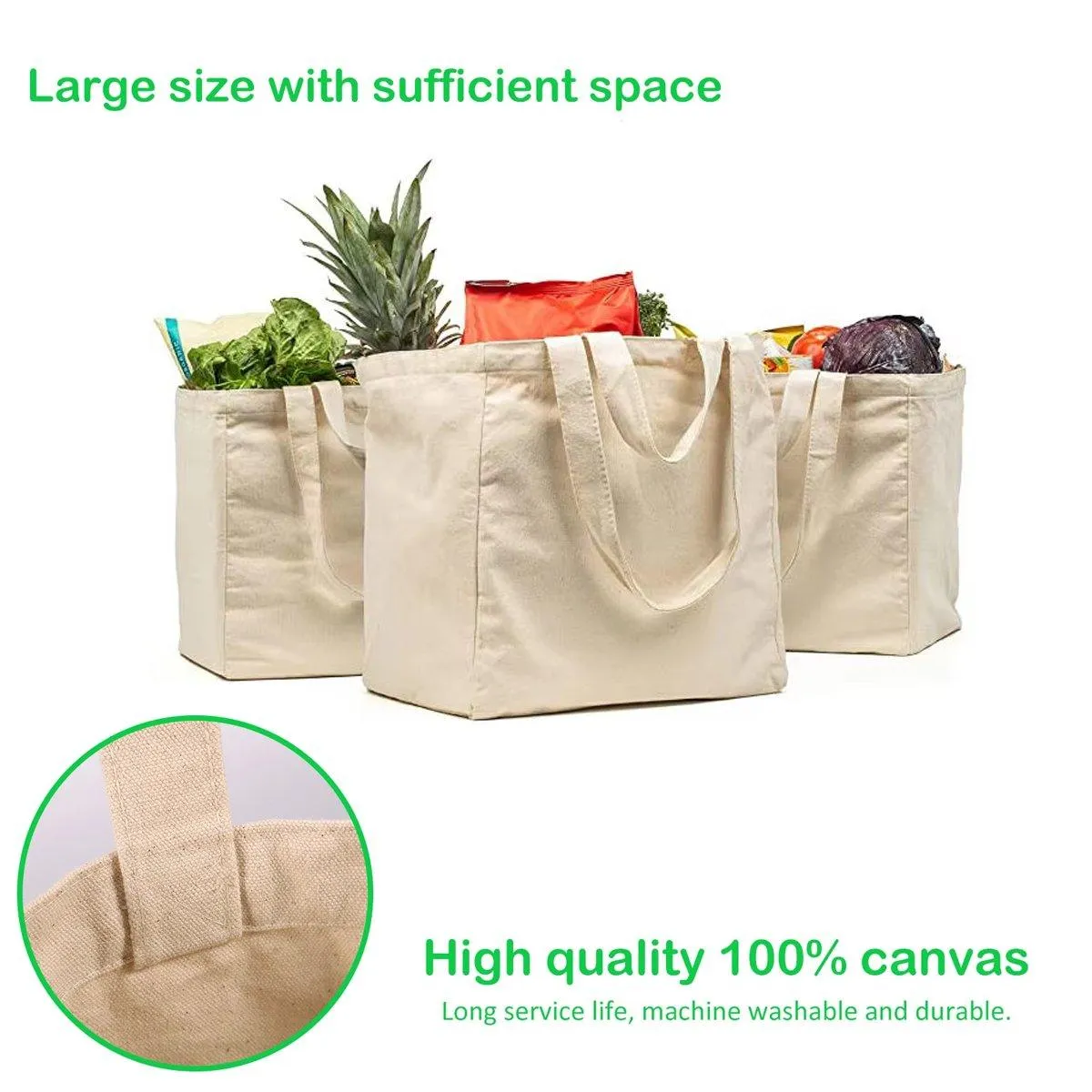 3pcs Casual Shoulder Bag Large Capacity Canvas Tote Bag for Shopping Life Use