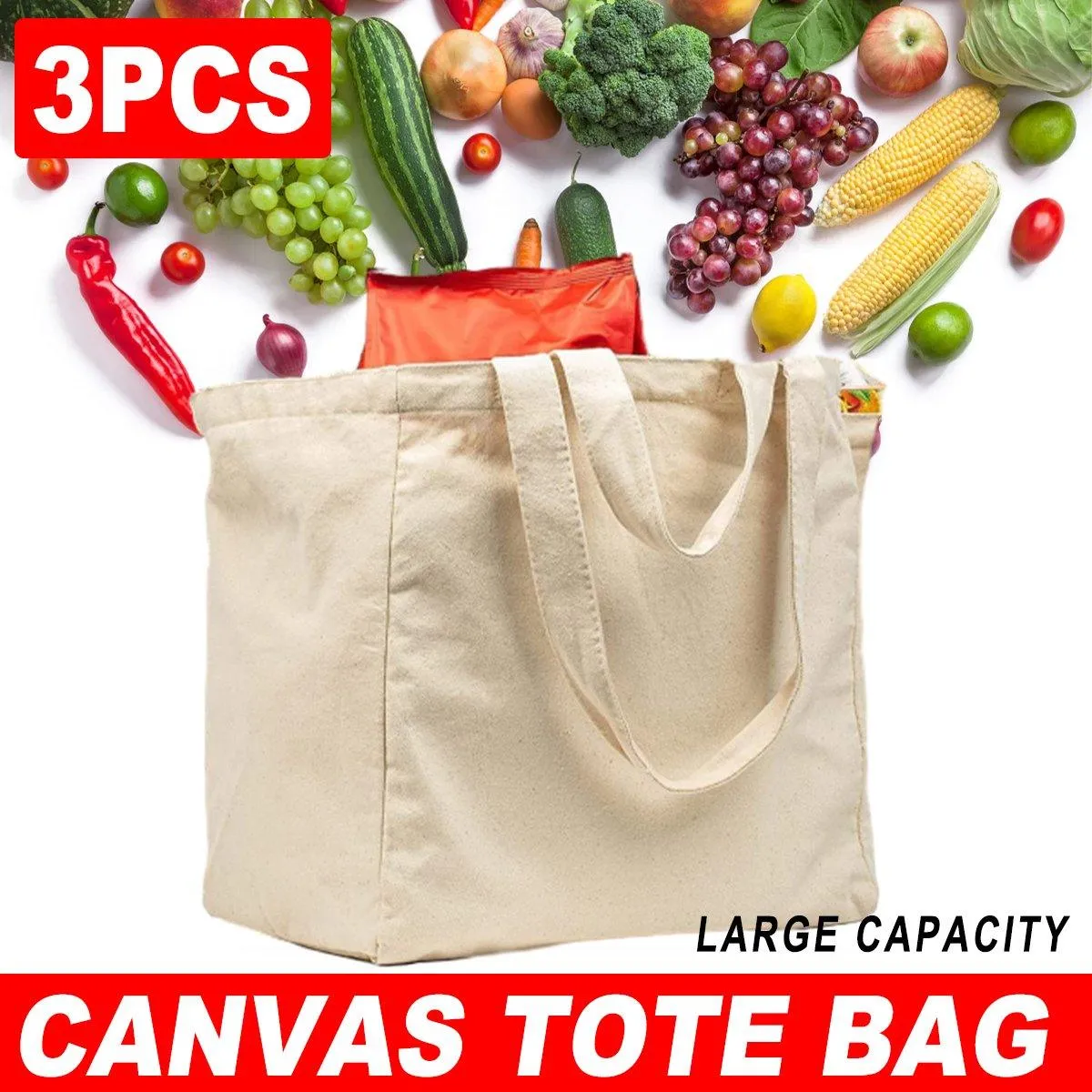 3pcs Casual Shoulder Bag Large Capacity Canvas Tote Bag for Shopping Life Use