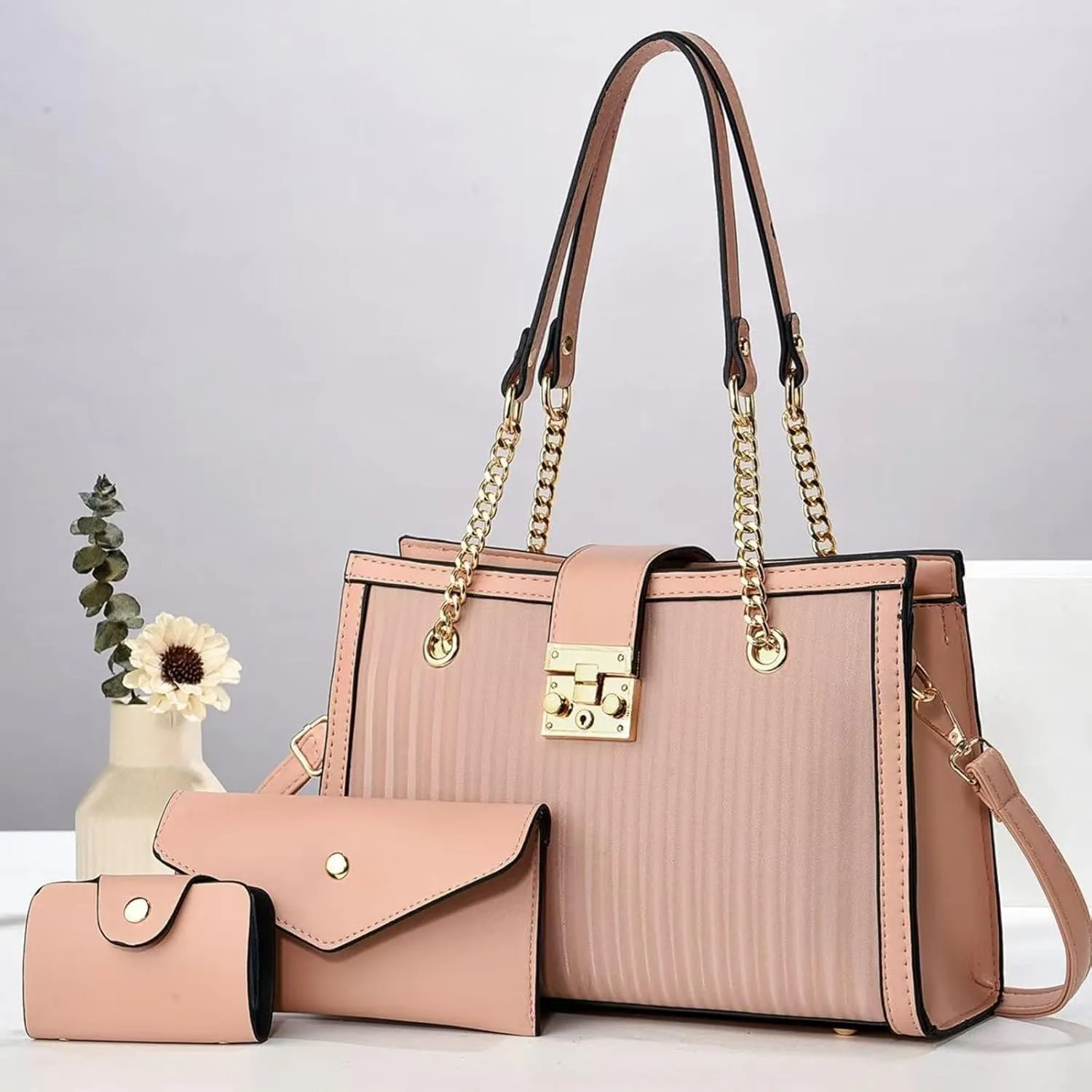 3Pcs Handbags Sets for Women Large Tote Bags Cute Crossbody Purses