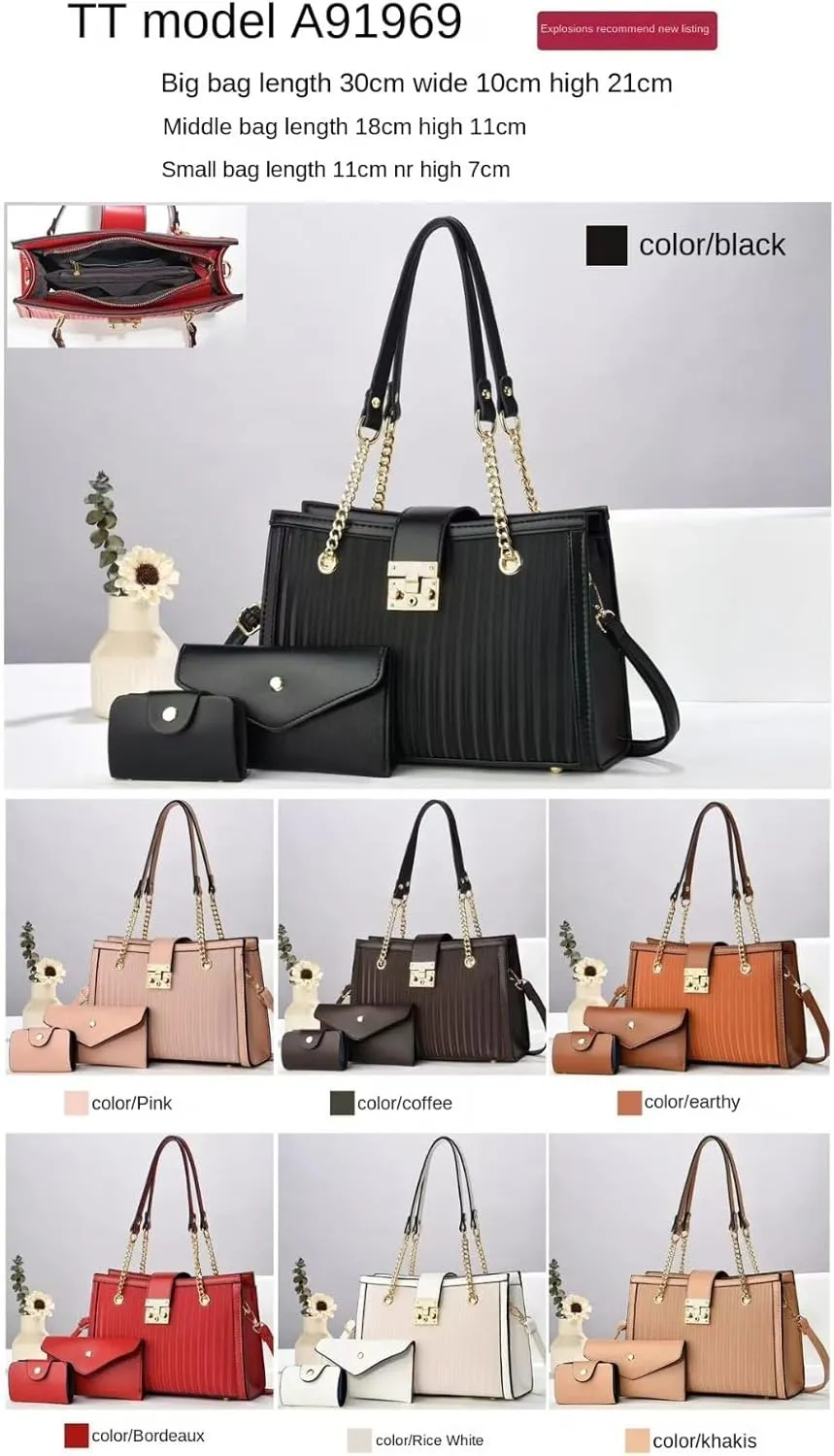 3Pcs Handbags Sets for Women Large Tote Bags Cute Crossbody Purses