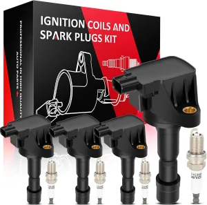 4 Ignition Coils with 4 Iridium Spark Plugs fit for 2011-2016 for H-onda for CR-Z 1.5L l4,2009-2013 for H-onda for FIT 1.5L l4 Ignition Coil Pack Replacement UF626