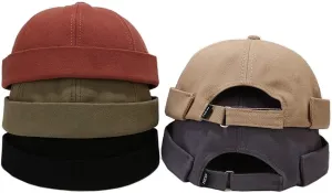4 Pack Docker Hat Brimless Hats Skullcap Beanie Hat Cap for Men Women Corduroy Retro Style Rolled Cuff Harbour Hat