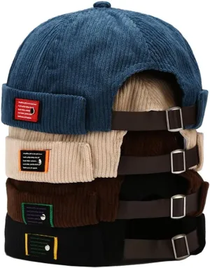 4 Pack Docker Hat Brimless Hats Skullcap Beanie Hat Cap for Men Women Corduroy Retro Style Rolled Cuff Harbour Hat