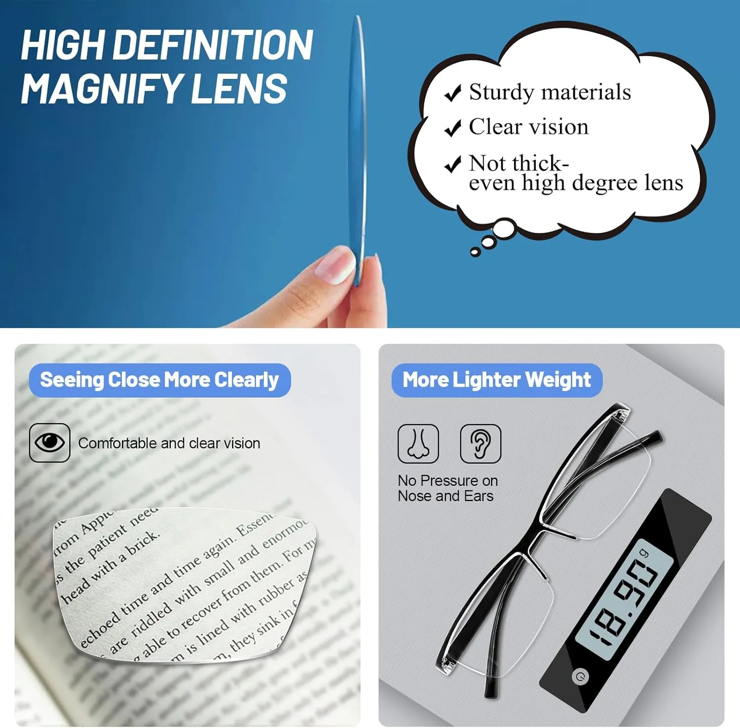 4 Packs Clear Reading Glasses 1.0 for Men Women Multipack Blue Light Blocking Semi-rim Readers 1.00 1.25 1.50 1.75 2.00 2.25 2.50 2.75 3.00 3.5 4.00