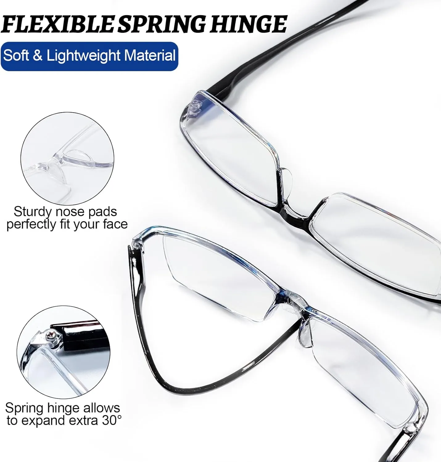 4 Packs Clear Reading Glasses 1.0 for Men Women Multipack Blue Light Blocking Semi-rim Readers 1.00 1.25 1.50 1.75 2.00 2.25 2.50 2.75 3.00 3.5 4.00