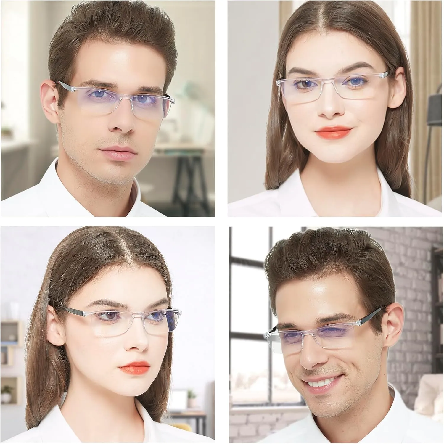 4 Packs Clear Reading Glasses 1.0 for Men Women Multipack Blue Light Blocking Semi-rim Readers 1.00 1.25 1.50 1.75 2.00 2.25 2.50 2.75 3.00 3.5 4.00