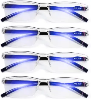 4 Packs Clear Reading Glasses 1.0 for Men Women Multipack Blue Light Blocking Semi-rim Readers 1.00 1.25 1.50 1.75 2.00 2.25 2.50 2.75 3.00 3.5 4.00