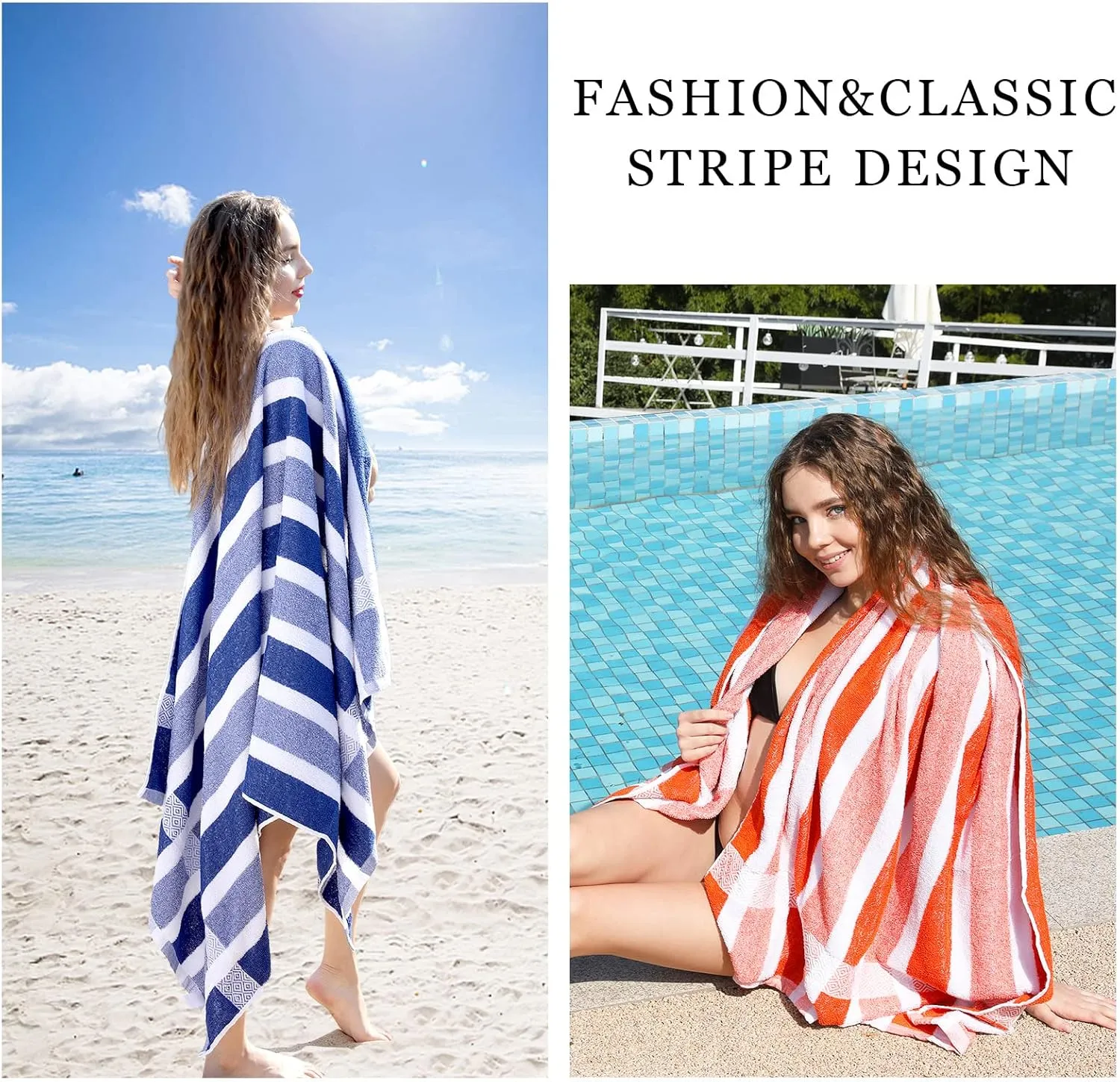 4 Packs Stripe Beach Towel Thin Terry Set for Women Men 60X30 Inch Extra Oversized Large Size Clearance Travel Camping Absorbent Towels Accessories Beach Essentials Blanket Adults Gift Orange White