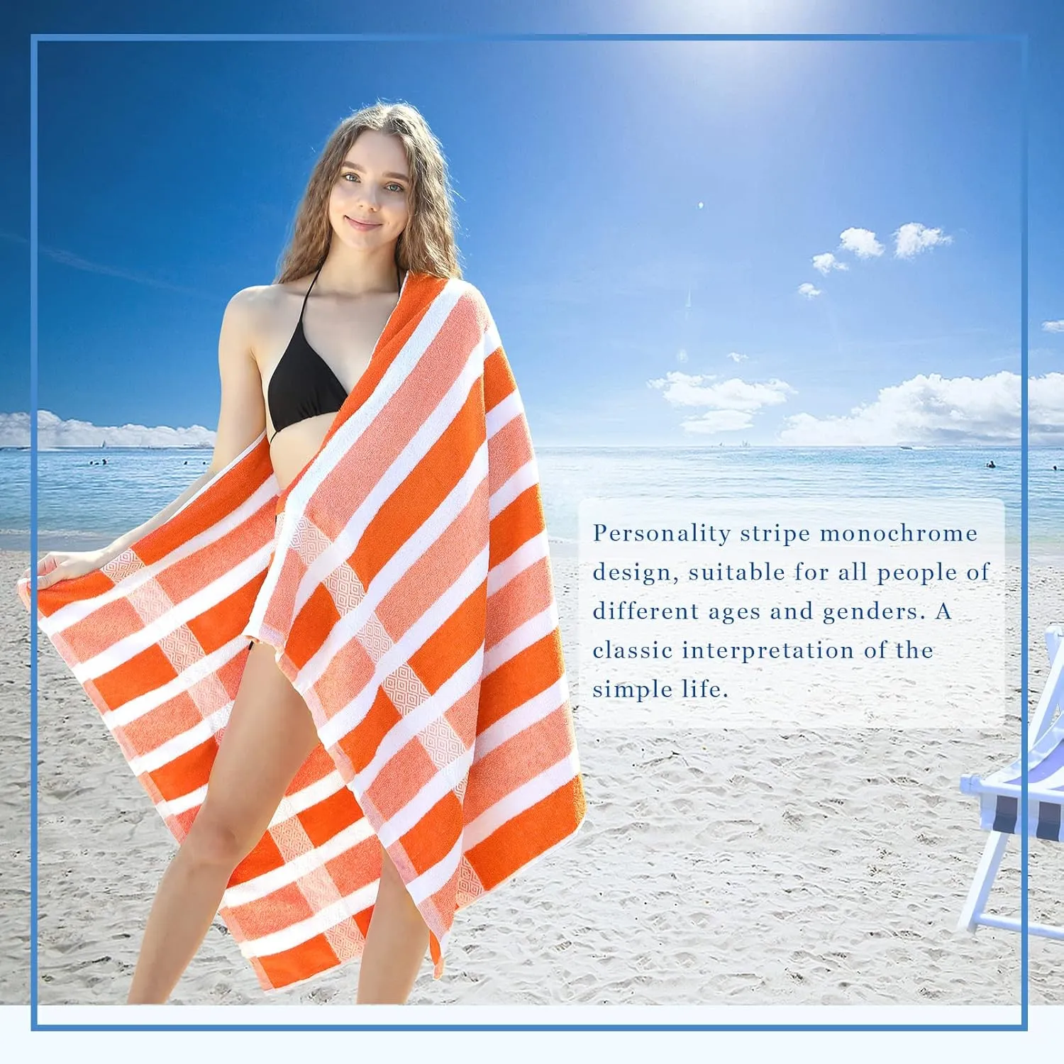 4 Packs Stripe Beach Towel Thin Terry Set for Women Men 60X30 Inch Extra Oversized Large Size Clearance Travel Camping Absorbent Towels Accessories Beach Essentials Blanket Adults Gift Orange White