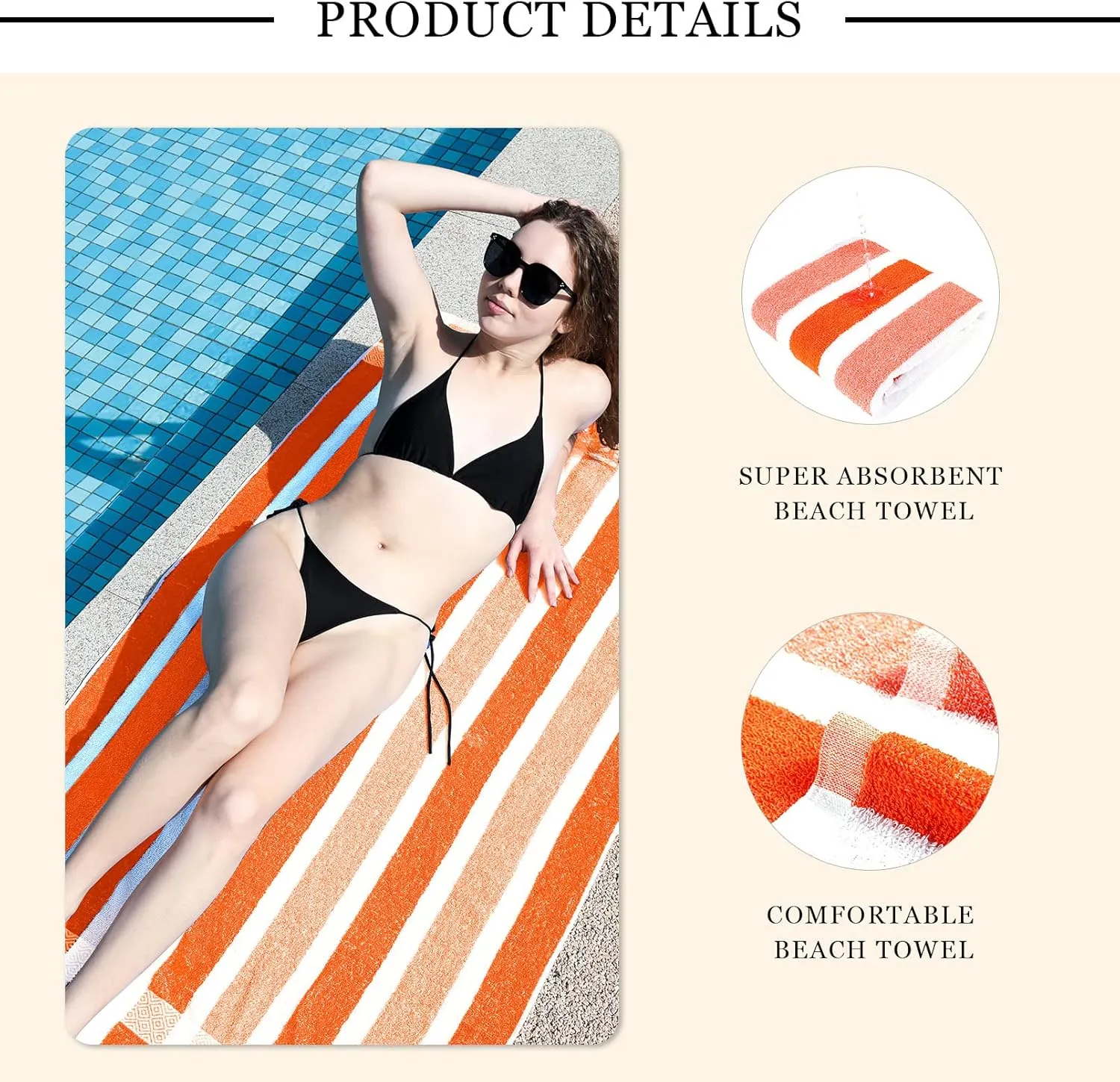 4 Packs Stripe Beach Towel Thin Terry Set for Women Men 60X30 Inch Extra Oversized Large Size Clearance Travel Camping Absorbent Towels Accessories Beach Essentials Blanket Adults Gift Orange White