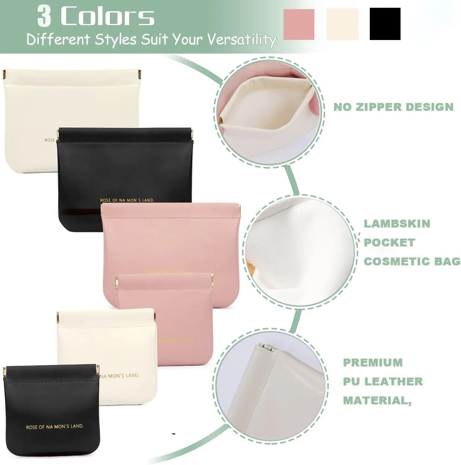 4 PCS Small Makeup Bag for Purse, 2 Size Mini Portable Coin Purse Self-Closing Pouches for Purse Small Cosmetic Bag Mini Bag Purse Lipstick Cosmetic Accessories Organizer (White and Pink)