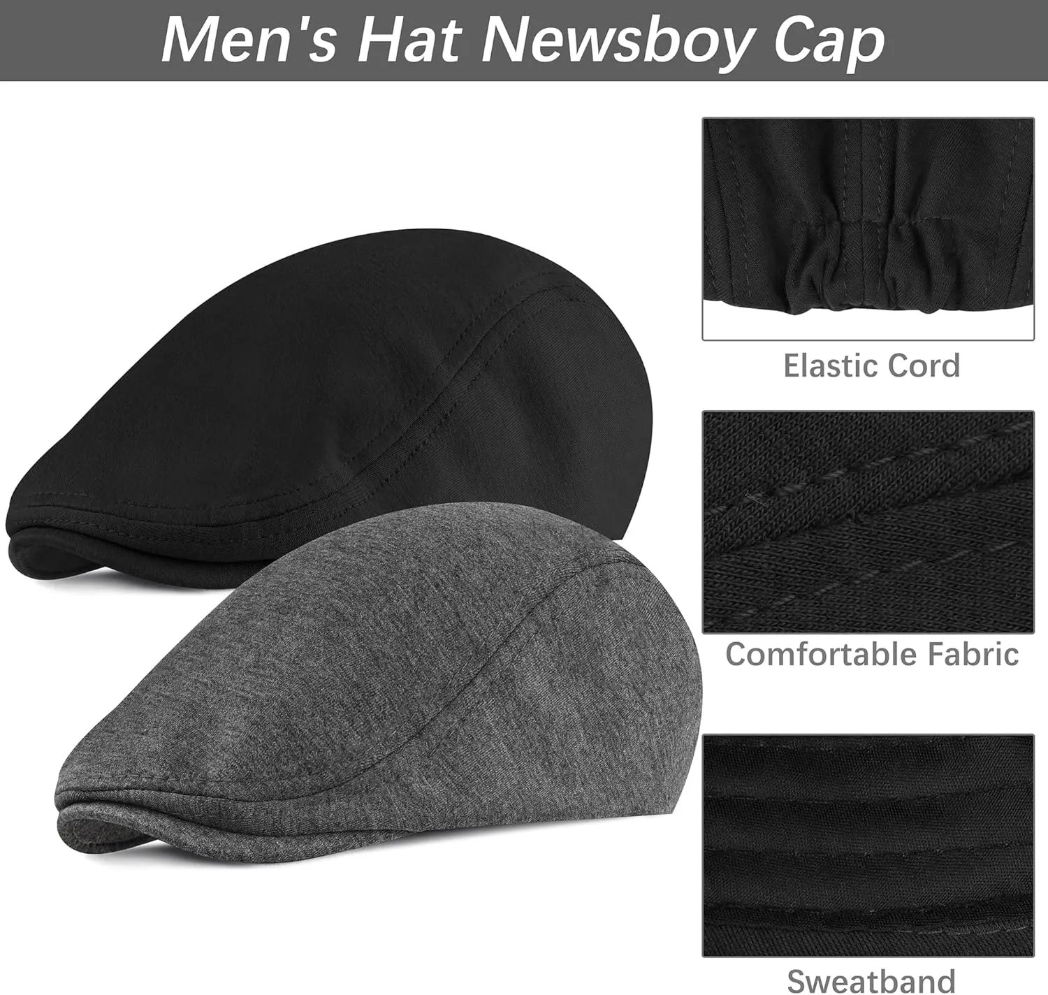 4 Pieces Newsboy Men's Hat Newsboy Cap Flat Cap Soft Stretch Fit Men Cap Cabbie Hunting Cap for Men Outdoor Daily Use