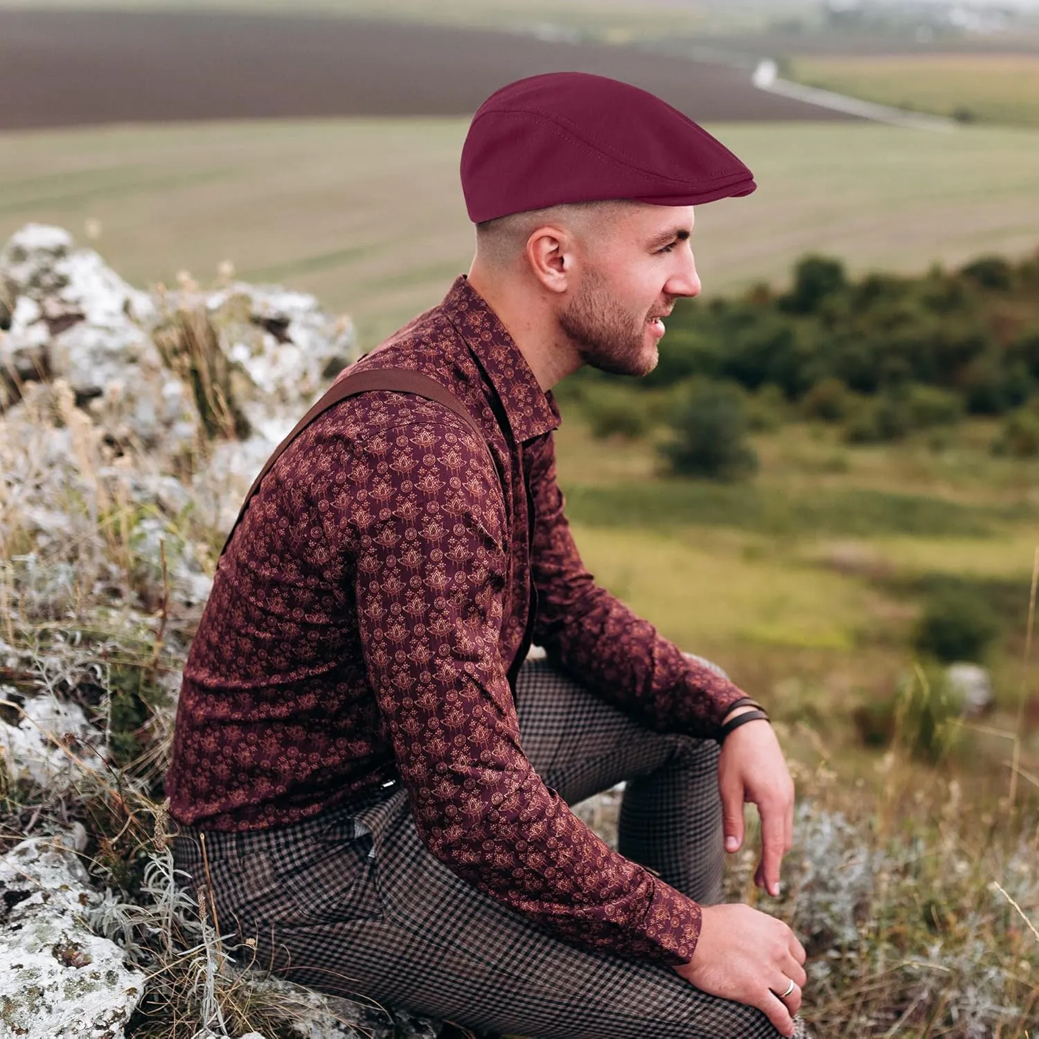 4 Pieces Newsboy Men's Hat Newsboy Cap Flat Cap Soft Stretch Fit Men Cap Cabbie Hunting Cap for Men Outdoor Daily Use