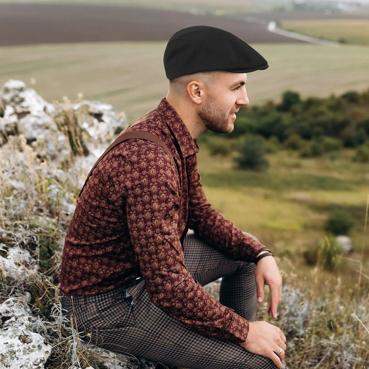 4 Pieces Newsboy Men's Hat Newsboy Cap Flat Cap Soft Stretch Fit Men Cap Cabbie Hunting Cap for Men Outdoor Daily Use