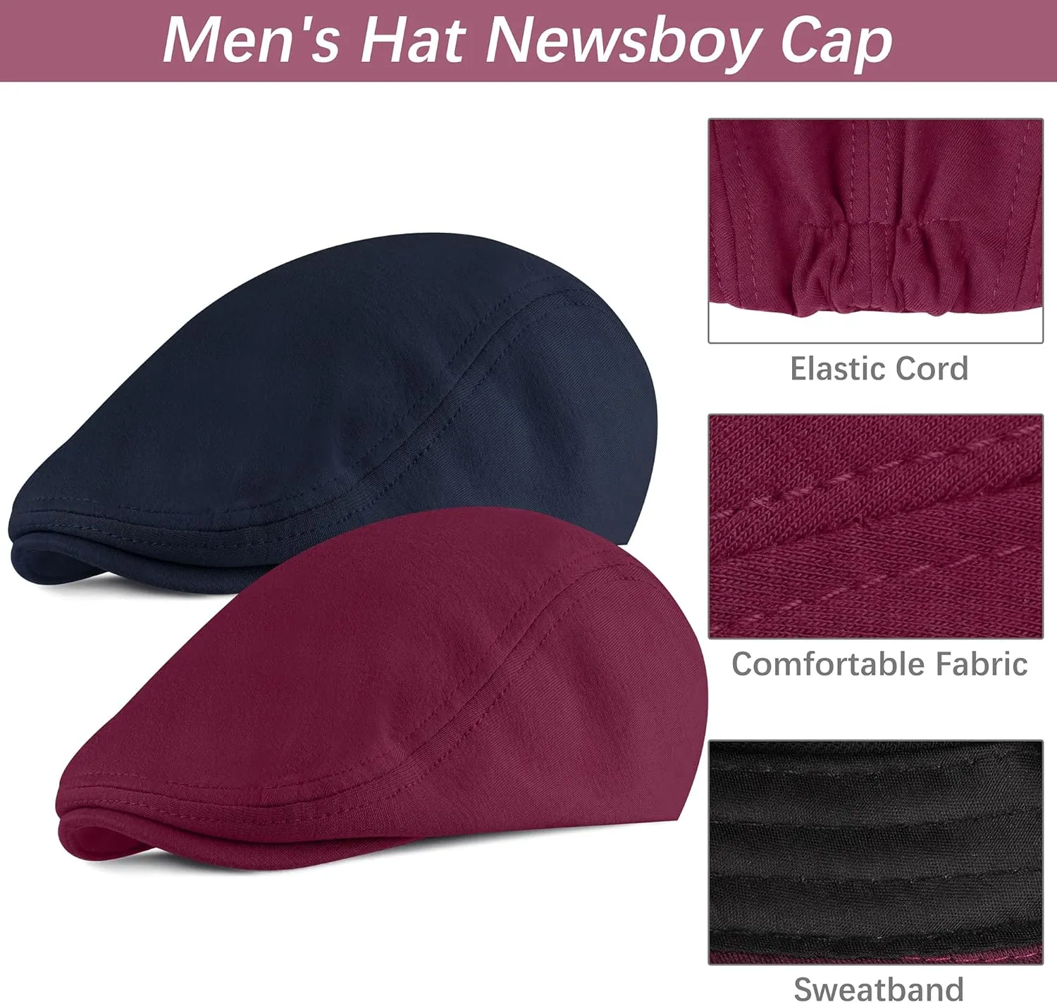 4 Pieces Newsboy Men's Hat Newsboy Cap Flat Cap Soft Stretch Fit Men Cap Cabbie Hunting Cap for Men Outdoor Daily Use