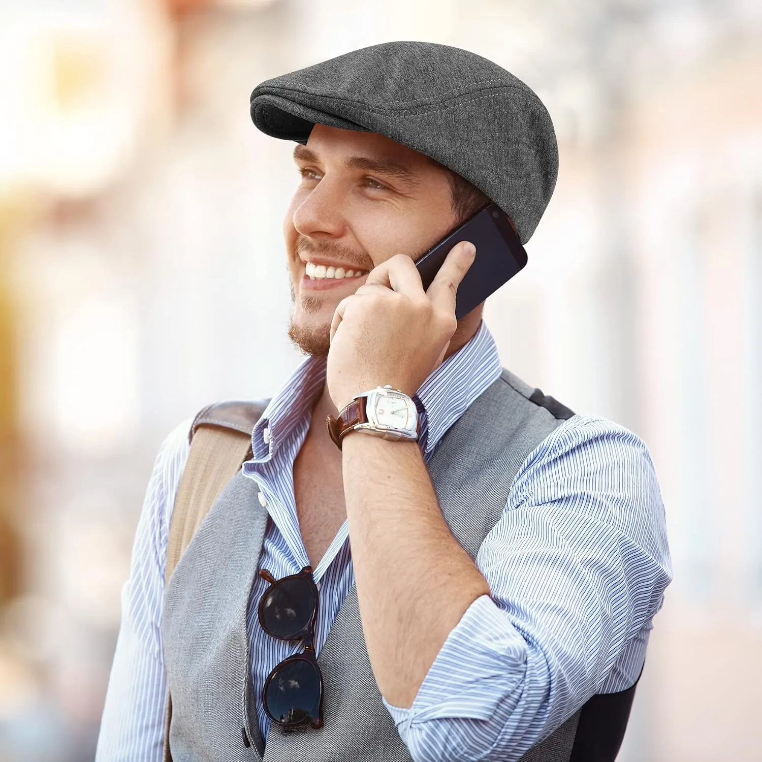 4 Pieces Newsboy Men's Hat Newsboy Cap Flat Cap Soft Stretch Fit Men Cap Cabbie Hunting Cap for Men Outdoor Daily Use