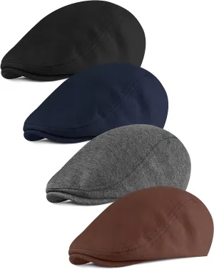 4 Pieces Newsboy Men's Hat Newsboy Cap Flat Cap Soft Stretch Fit Men Cap Cabbie Hunting Cap for Men Outdoor Daily Use