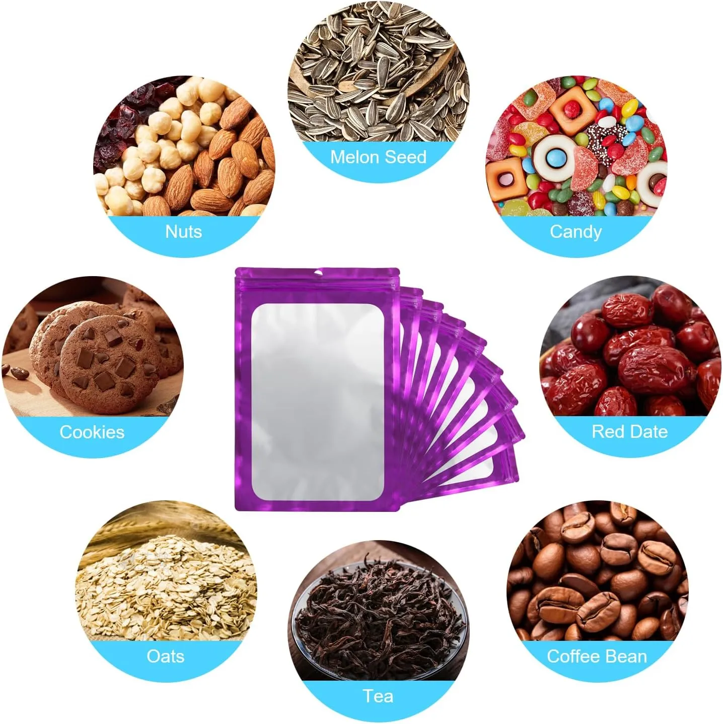 400 Pack 4 Size Bags with Clear Window,Scratch Resistant Hand Holographic Packaging Pouch,Resealable Bag for Small Bussiness Cookies Jewelry Candy Sample (Purple, 2.4×3.9,3x4.7,4×7,5.5×7.9 inch)