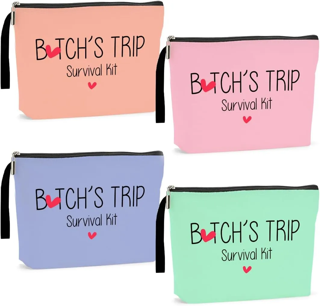4Pcs Girls Trip Gifts Favors Weekend Bag Funny Makeup Bag for Women's Bridesmaid Cosmetic Zipper Pouch Wedding Birthday Bachelorette Party