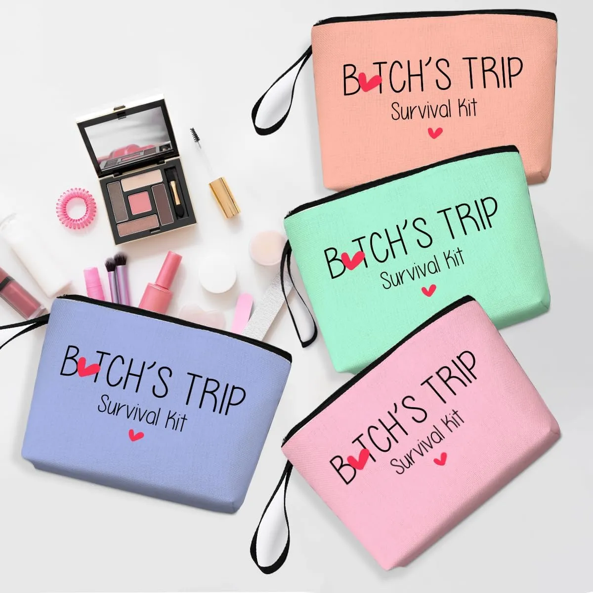 4Pcs Girls Trip Gifts Favors Weekend Bag Funny Makeup Bag for Women's Bridesmaid Cosmetic Zipper Pouch Wedding Birthday Bachelorette Party