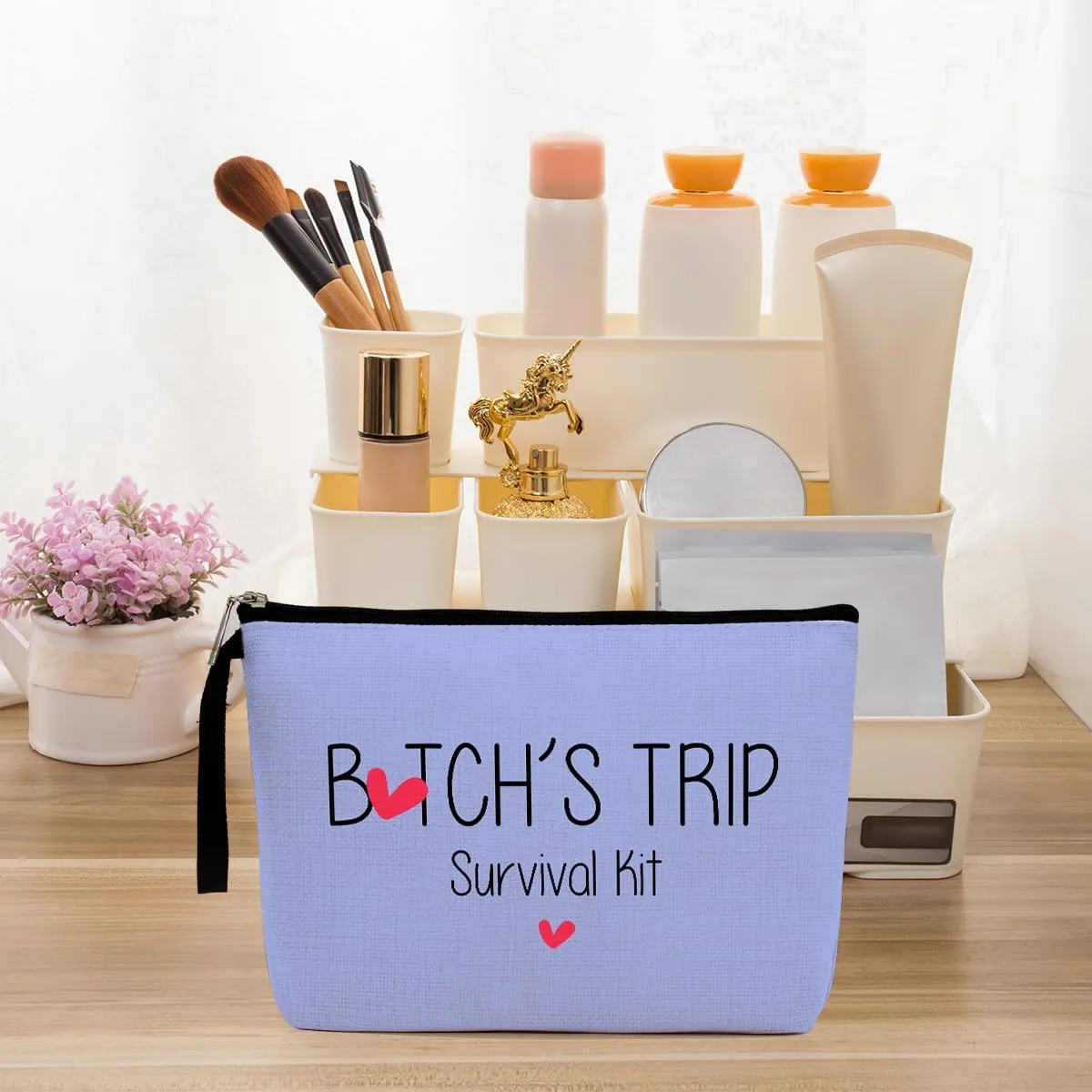 4Pcs Girls Trip Gifts Favors Weekend Bag Funny Makeup Bag for Women's Bridesmaid Cosmetic Zipper Pouch Wedding Birthday Bachelorette Party