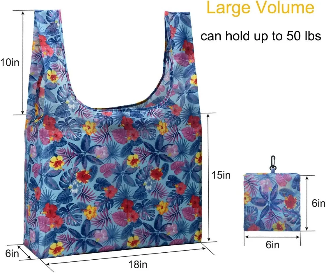 5 Pack Foldable Shoping Bags Tote Bulk Nylon Bags with Handles Blue Tropical