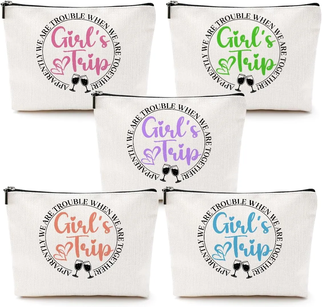 5 Pcs Girls Trip Gifts: Makeup Bag & Toiletry Pouch for Women's Weekend Getaways & Bachelorette Parties