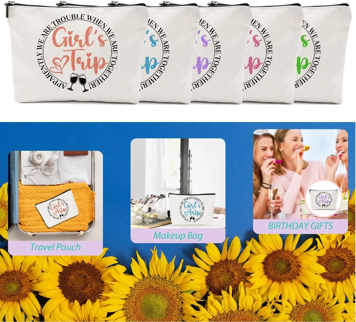 5 Pcs Girls Trip Gifts: Makeup Bag & Toiletry Pouch for Women's Weekend Getaways & Bachelorette Parties