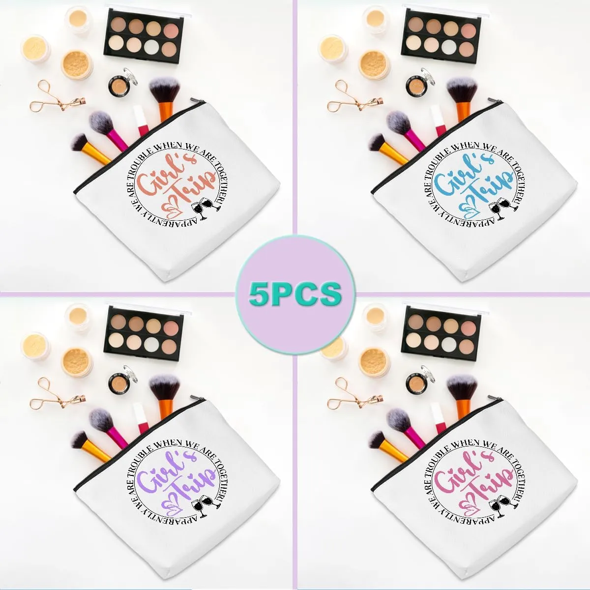 5 Pcs Girls Trip Gifts: Makeup Bag & Toiletry Pouch for Women's Weekend Getaways & Bachelorette Parties