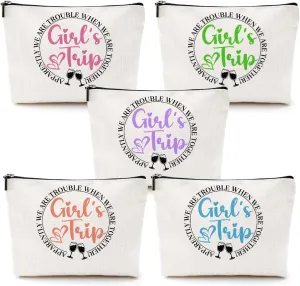 5 Pcs Girls Trip Gifts: Makeup Bag & Toiletry Pouch for Women's Weekend Getaways & Bachelorette Parties