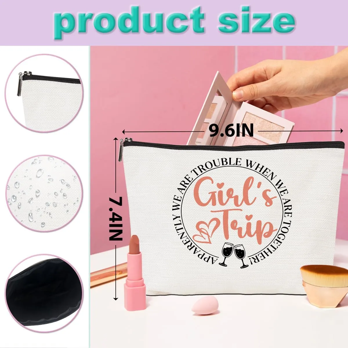 5 Pcs Girls Trip Gifts: Makeup Bag & Toiletry Pouch for Women's Weekend Getaways & Bachelorette Parties