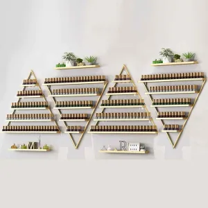 5 Tier Large Wall Mounted Metal Nail Polish Organizer Rack Triangular Cosmetic Display Shelf Holder for Spa Nail Salon Shop(Color:Gold,Size:8-Piece-Set)