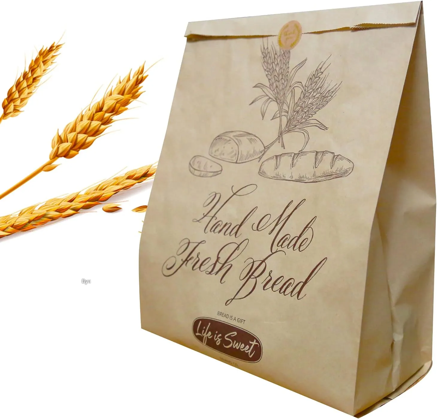 50 Pack 13.8 x 9.5 Inch Kraft Paper Bread Bags, Eco-Friendly Bakery Loaf Bags