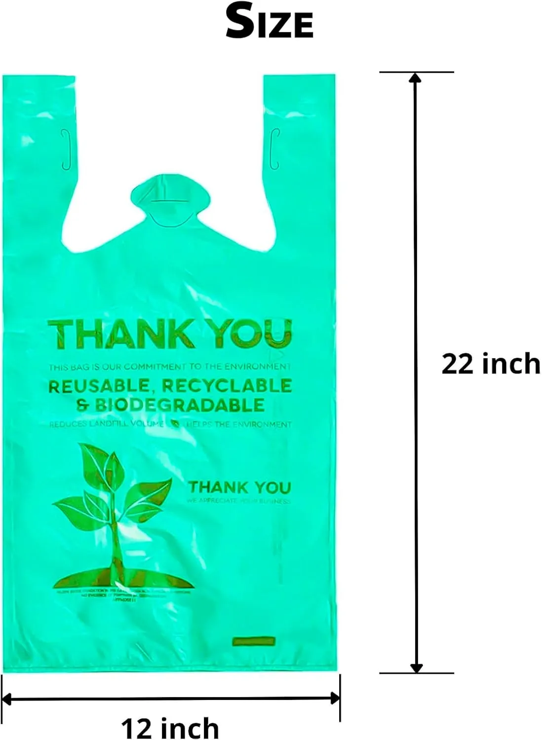 500 Pcs Biodegradable Bags 22" x 12" Plastic Green Bags with Handles T-Shirt Bags Thank You Bags Eco Friendly Bags Bio Bags Carry Out Great for Supermarket Groceries Trash Retail Restaurant To Go