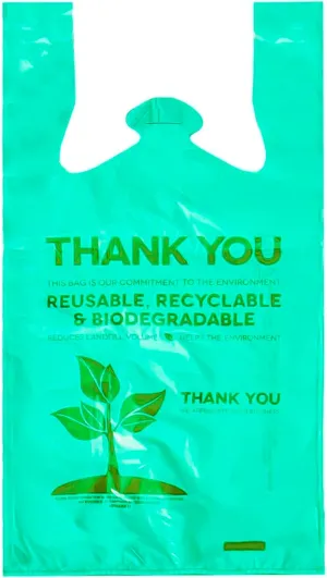 500 Pcs Biodegradable Bags 22" x 12" Plastic Green Bags with Handles T-Shirt Bags Thank You Bags Eco Friendly Bags Bio Bags Carry Out Great for Supermarket Groceries Trash Retail Restaurant To Go