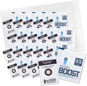 55% RH Level - 8 Gram Size - Two-Way Humidity Control Pack Incl. Replacement Indicator Cards - Food Storage & Herbs Preserver Moisture Balancer, Protects 1 OZ (Pack of 20)