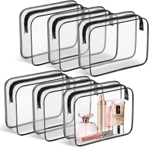 6 Pack Clear Toiletry Bag, TSA Approved Makeup Pouch Water Resistant Portable Travel Organizer, Carry On PVC Cosmetic for Airport Airline Complian