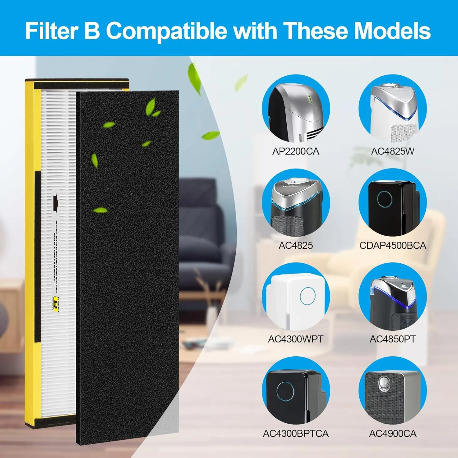 6 Packs FLT4825 H13 True HEPA Replacement Filter B Compatible with Technologies Air Cleaner Purifier AC4300BPTCA, CDAP4500BCA, AC4825, AC4850PT, AC4820, AP2200CA